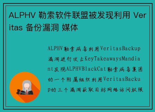 ALPHV 勒索软件联盟被发现利用 Veritas 备份漏洞 媒体