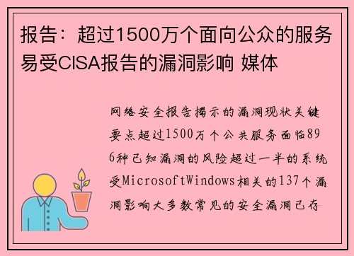 报告：超过1500万个面向公众的服务易受CISA报告的漏洞影响 媒体